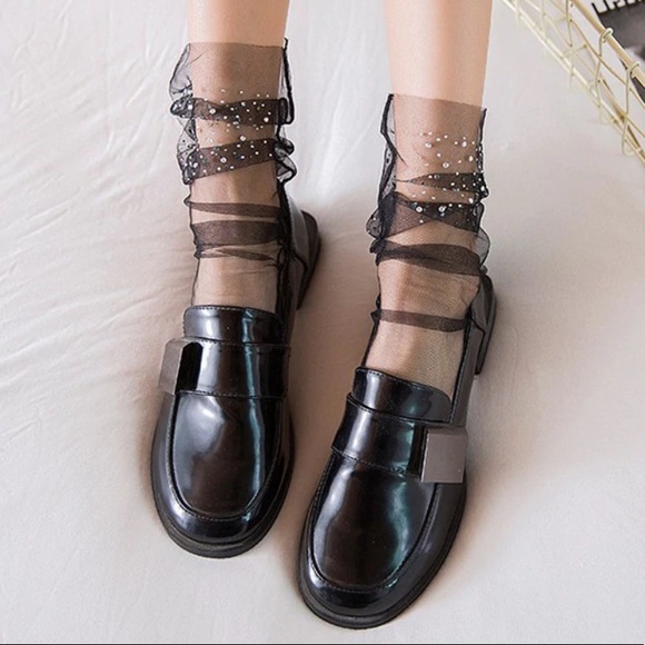 BACK IN STOCK  Sheer tulle socks with rhinestones - Picture 2 of 7